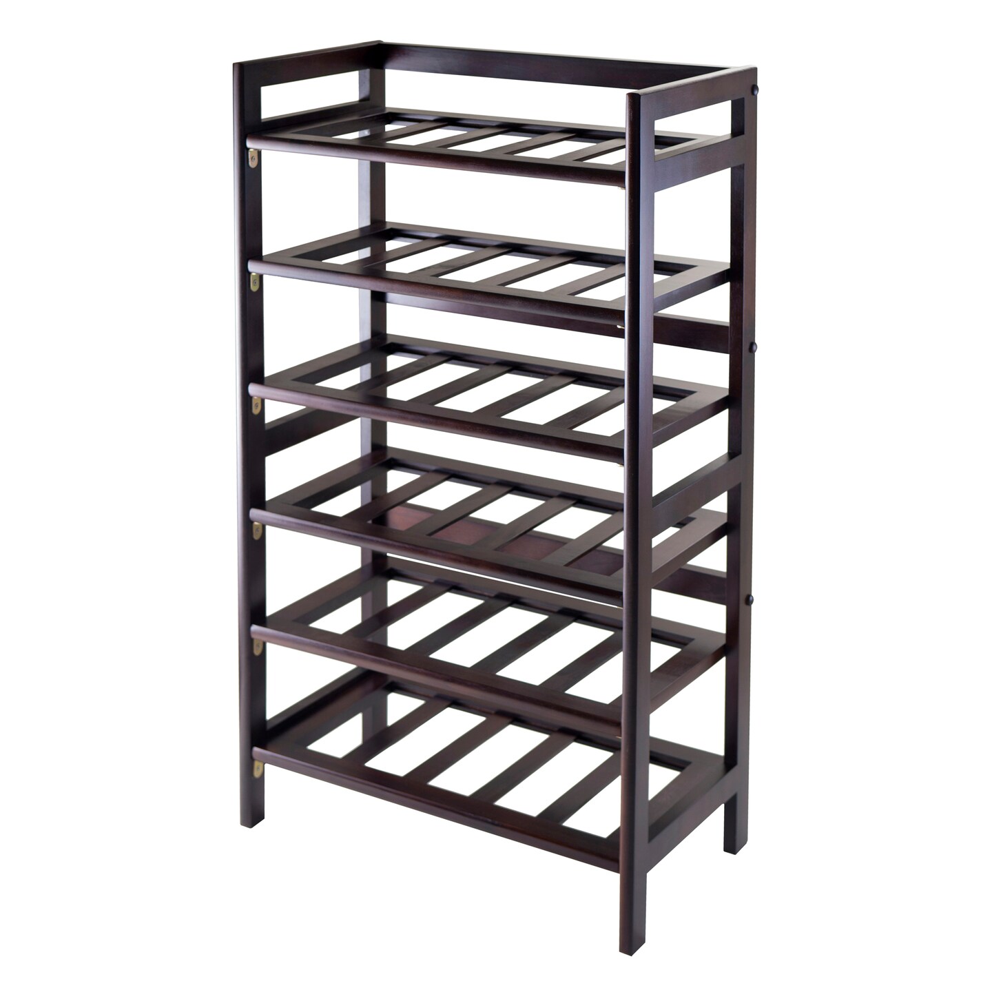 Contemporary Home Living 38.5&#x22; Silvi Walnut Rectangular Wine Rack with 6 Tier Shelf