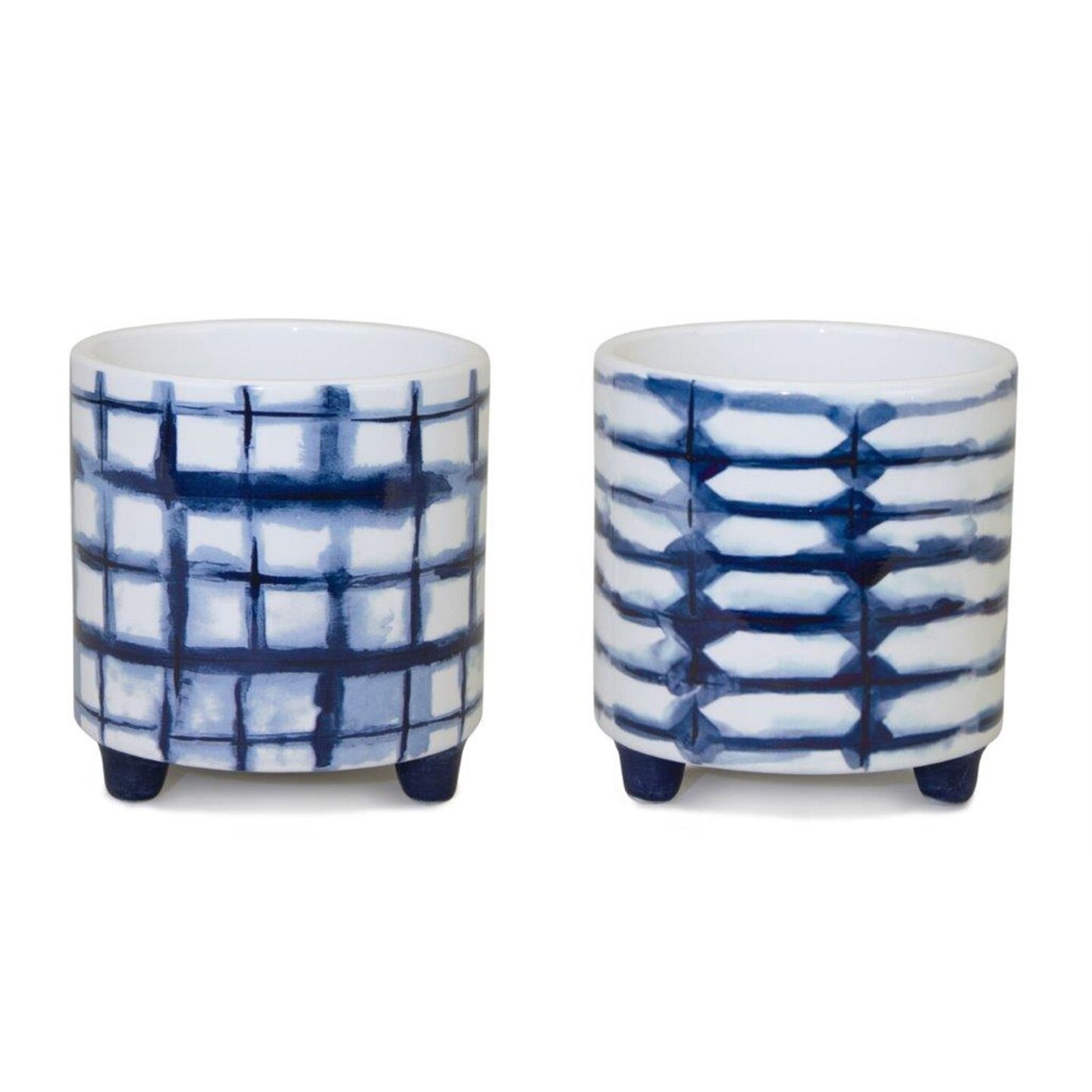 Melrose Set of 2 Abstract Painted Footed Pots 4.5&#x22;