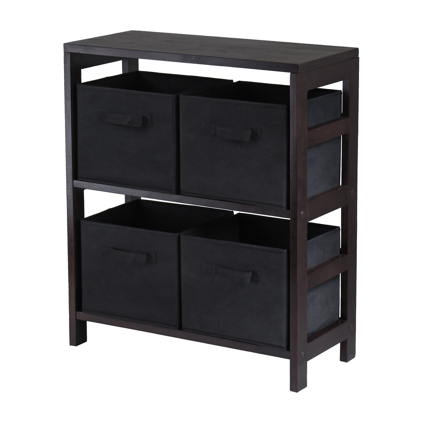 Contemporary Home Living 29" Black Unique Capri 2-Section Storage Shelf with 4 Foldable Fabric Baskets