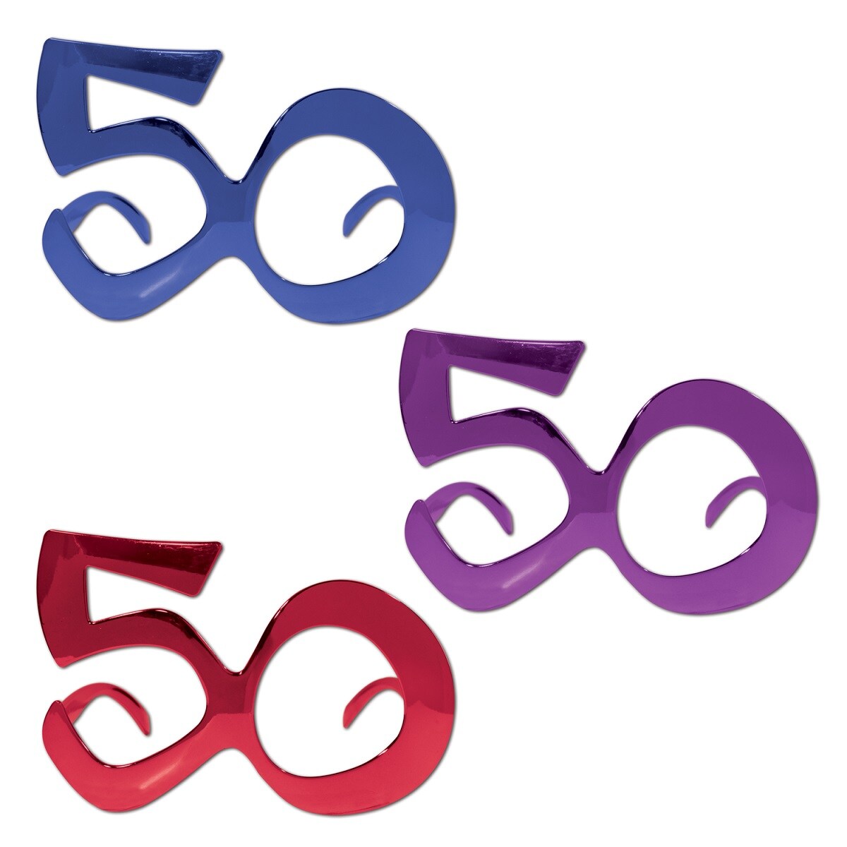 Beistle Pack of 6 Blue, Purple and Red ''50'' Birthday Fanci-Frame Eyeglass Party Favor Costume Accessories