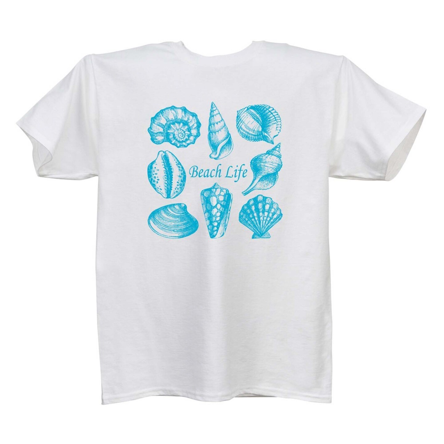 Contemporary Home Living 52 White Classic T-Shirt with Sea Shells Design