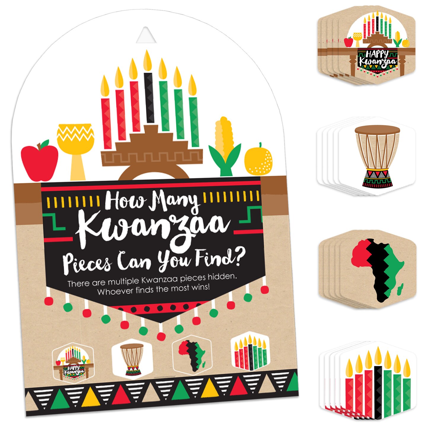 Big Dot of Happiness Happy Kwanzaa Heritage Holiday Party Scavenger Hunt - 1 Stand and 48 Game Pieces - Hide and Find Game