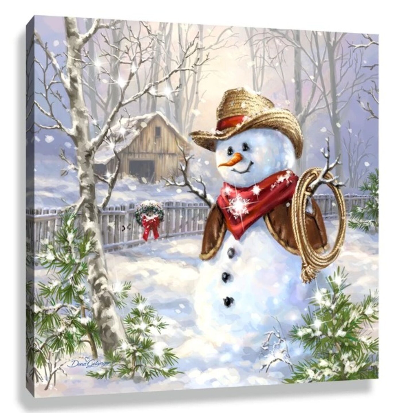 Glow Decor White and Brown Cowboy Frosty Pizazz Print Framed Christmas Wall Decor 10&#x22; x 10&#x22;
