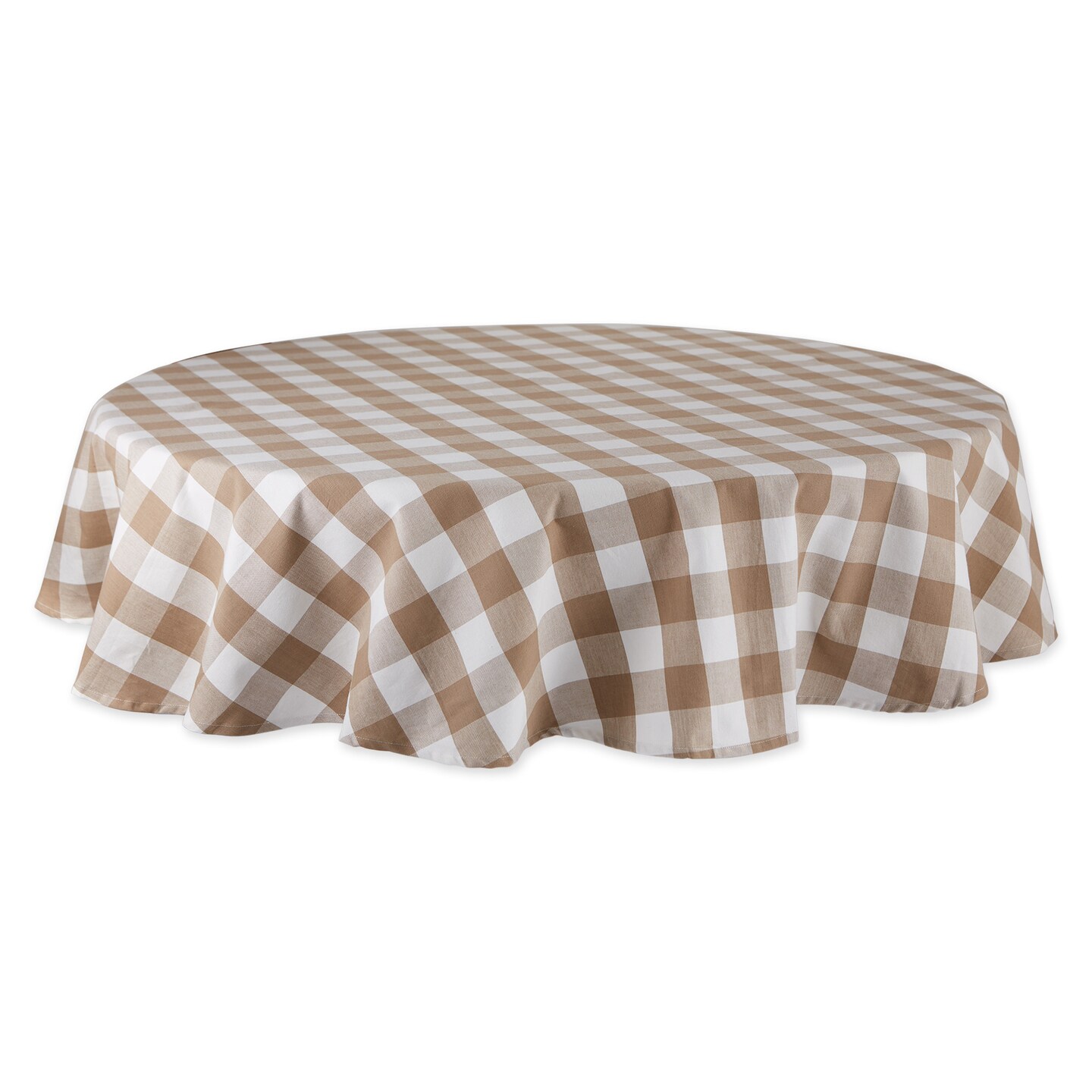 Contemporary Home Living Buffalo Check Round Cotton Tablecloth - 70" - Stone Brown and White