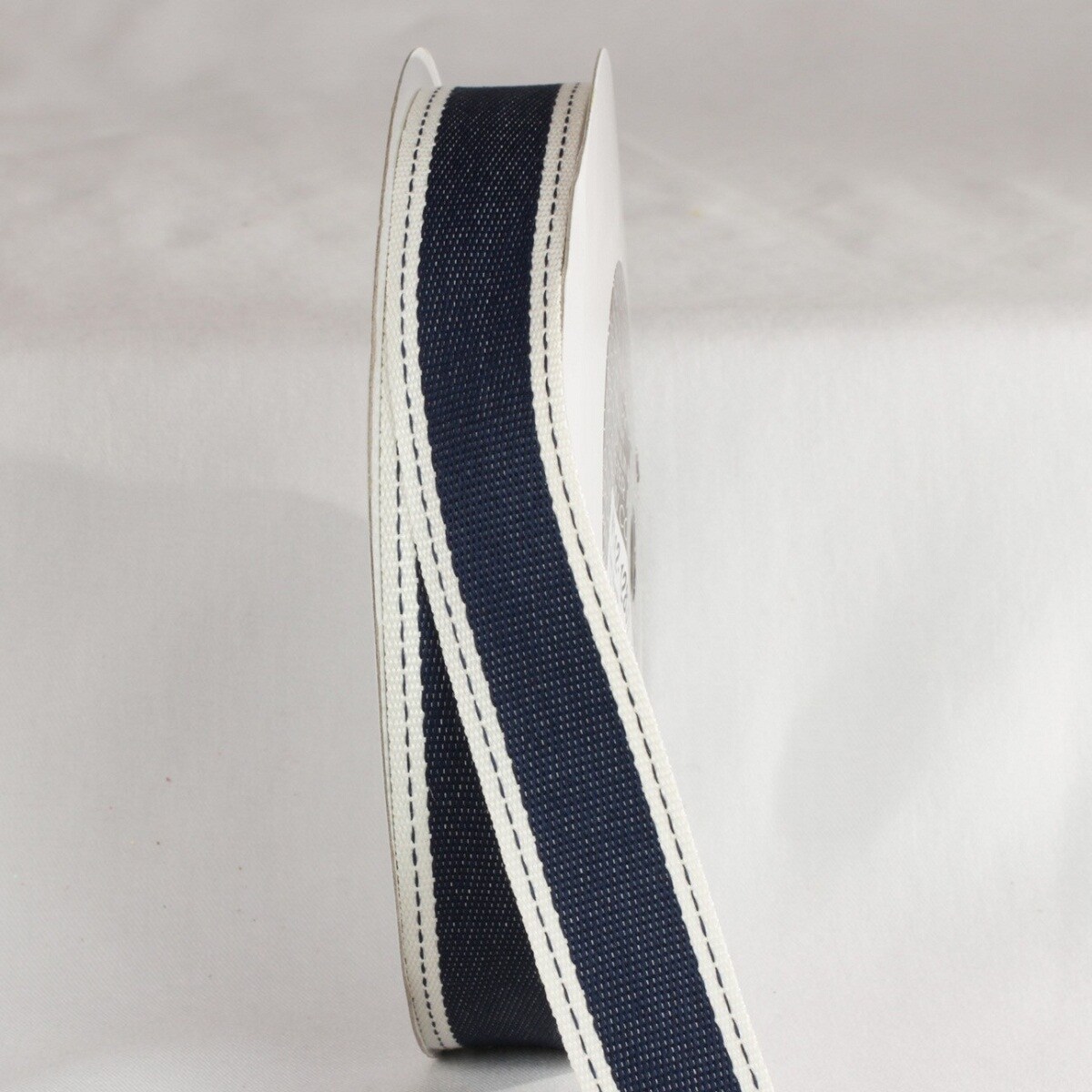 The Ribbon People Navy Blue and White Woven Edge Stitch Craft Ribbons 1&#x22; x 120 Yards