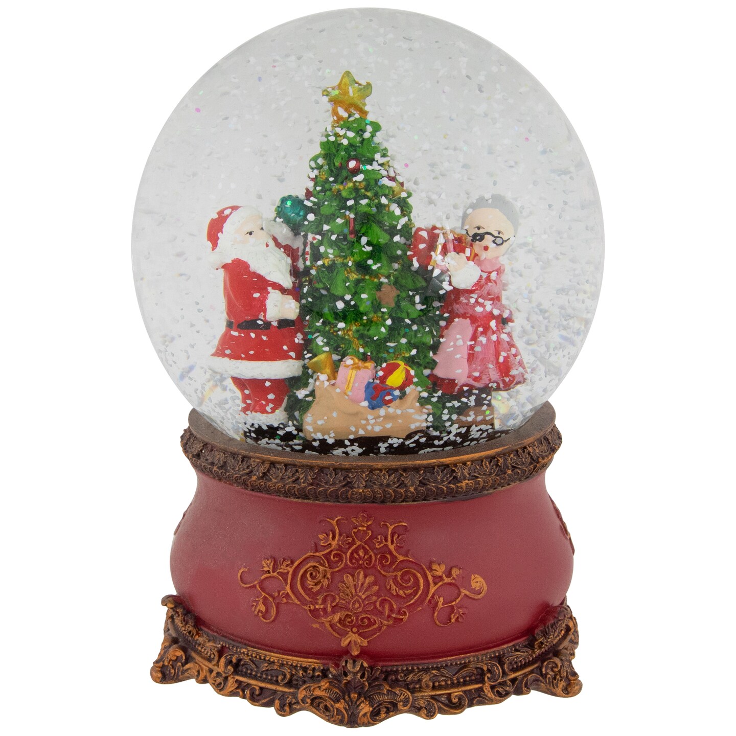 Northlight 6&#x22; Santa and Mrs. Claus Decorating Christmas Tree Musical Snow Globe