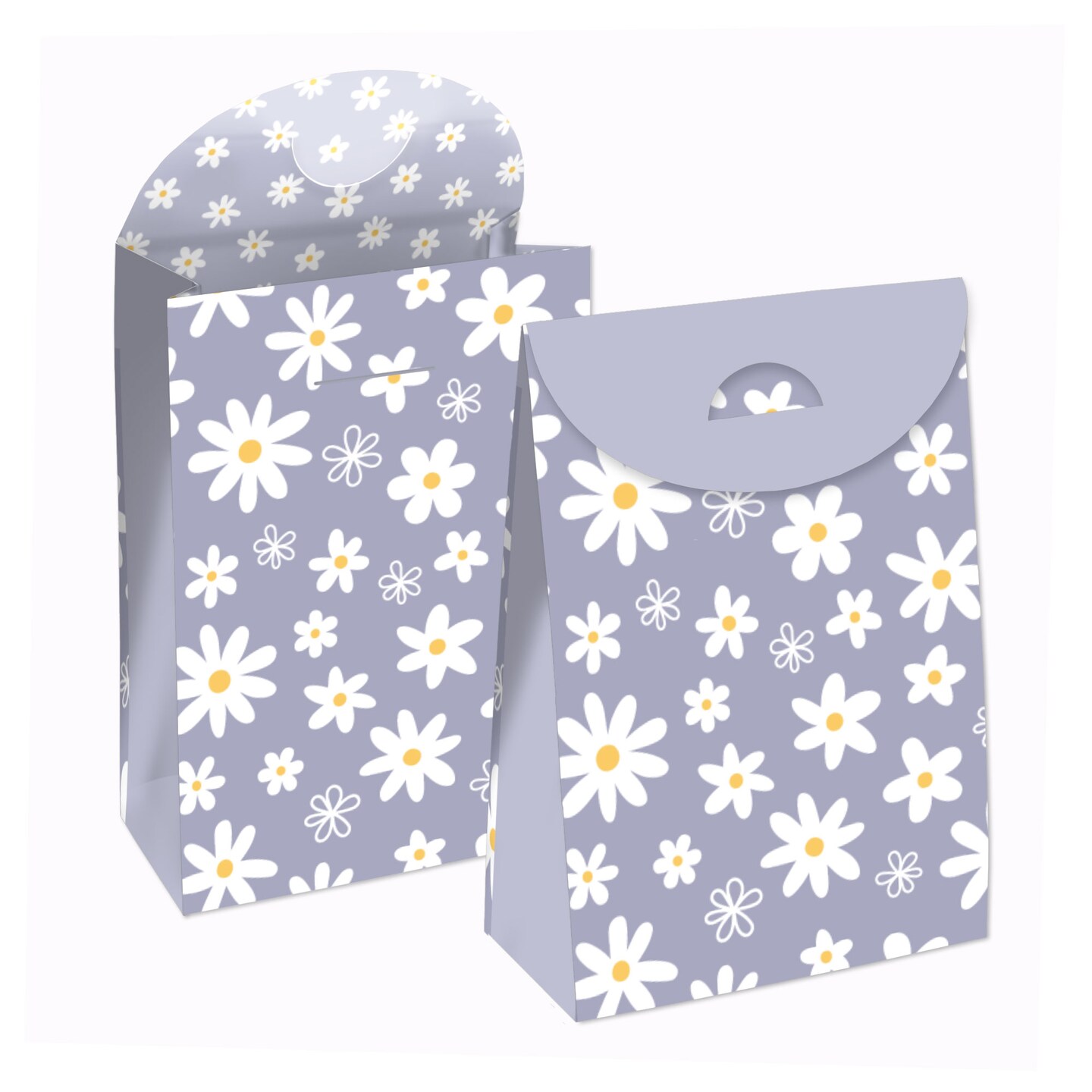 Big Dot of Happiness Purple Daisy Flowers - Floral Gift Favor Bags - Party Goodie Boxes - Set of 12