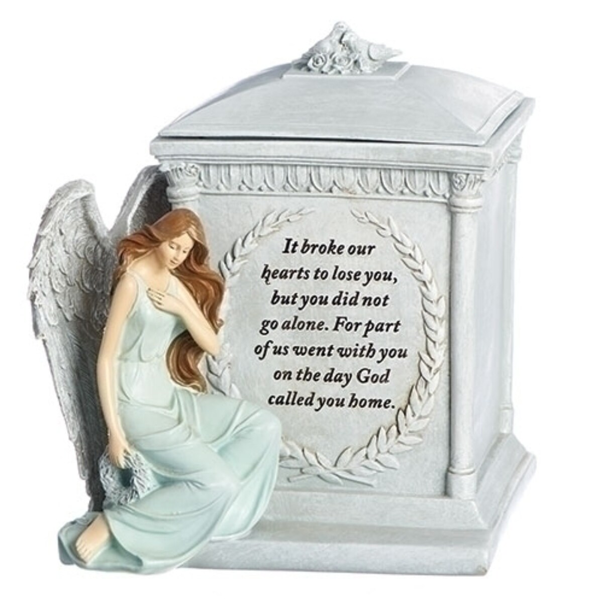 Roman 8.25&#x22; Angel Memorial Box Outdoor Garden Statue