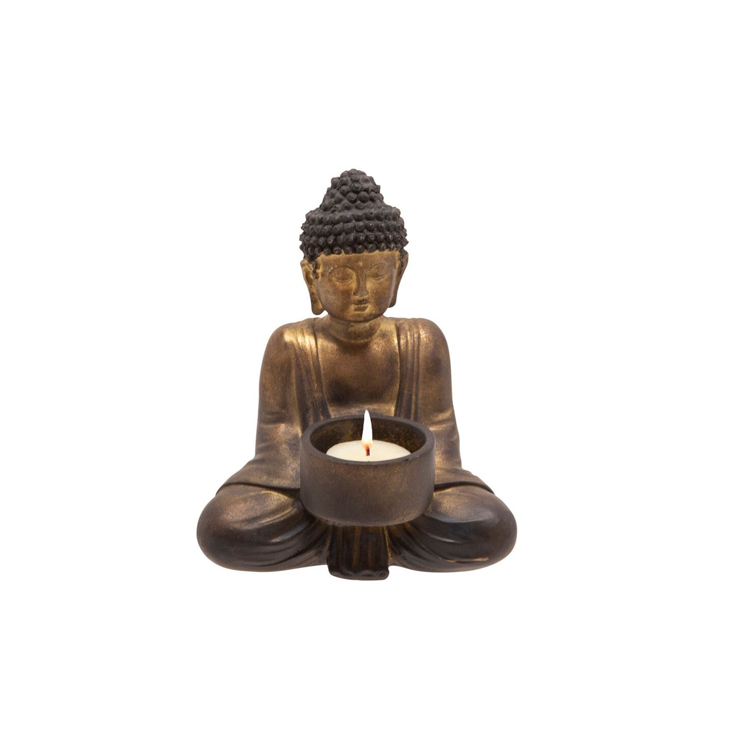 Kingston Living 6&#x22; Copper Brown and Black Sitting Buddha Tealight Candle Holder