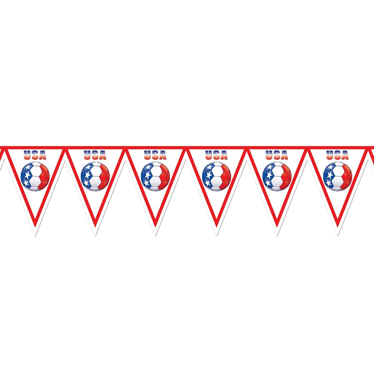 Beistle Pack of 6 Red, White and Blue &#x22;USA&#x22; Soccer Themed Pennant Banner Party Decorations 7.4&#x27;