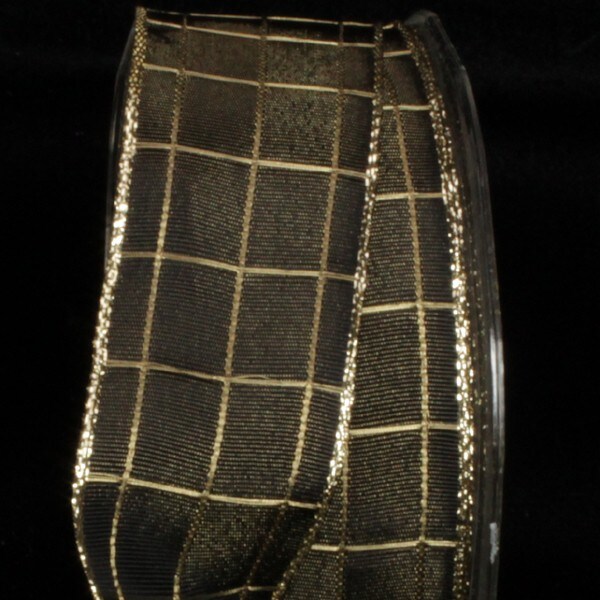 The Ribbon People Black and Metallic Gold Checkered Wired Craft Ribbon 1.5" x 50 Yards