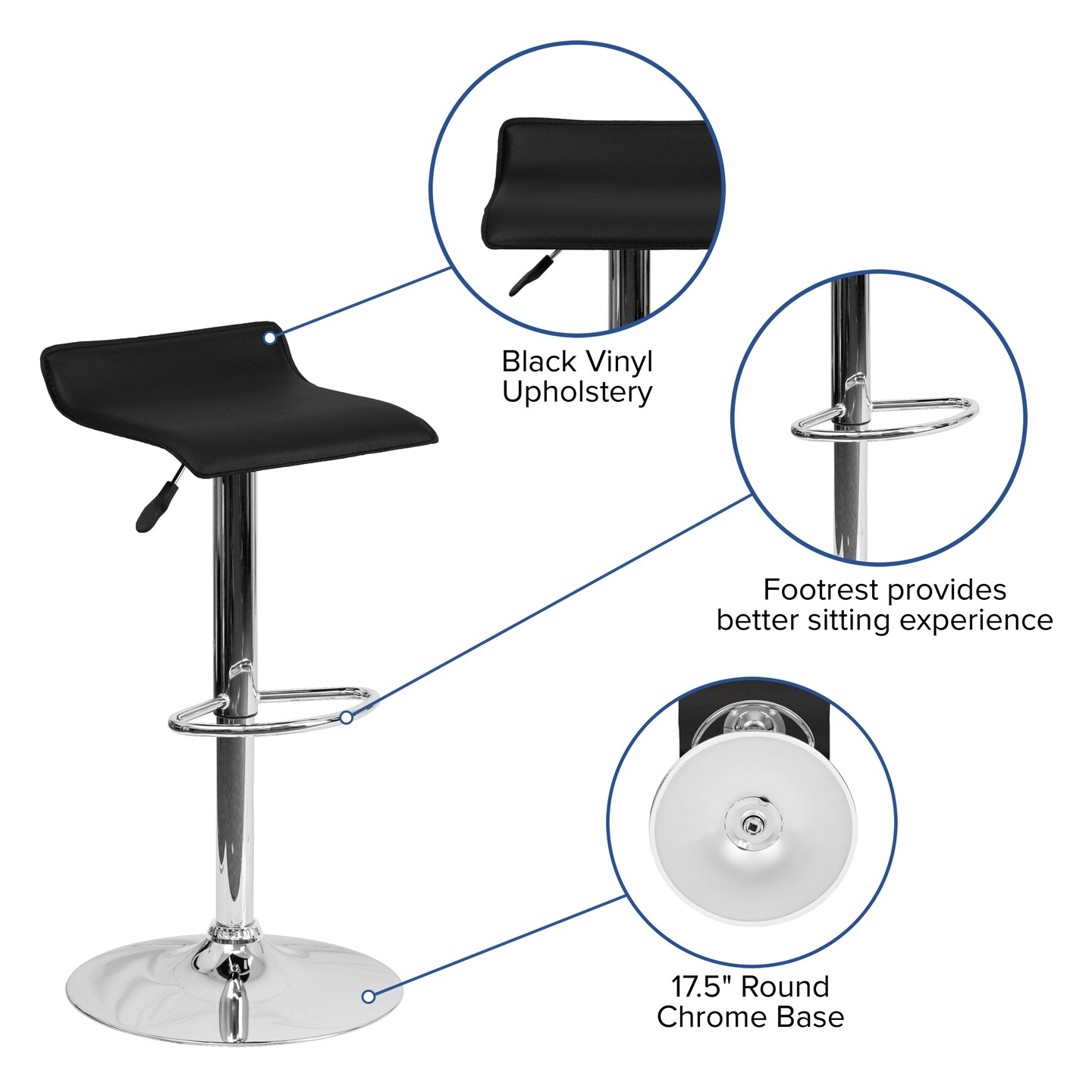 Emma and Oliver Solid Wave Seat Vinyl Adjustable Height Barstool with Chrome Base