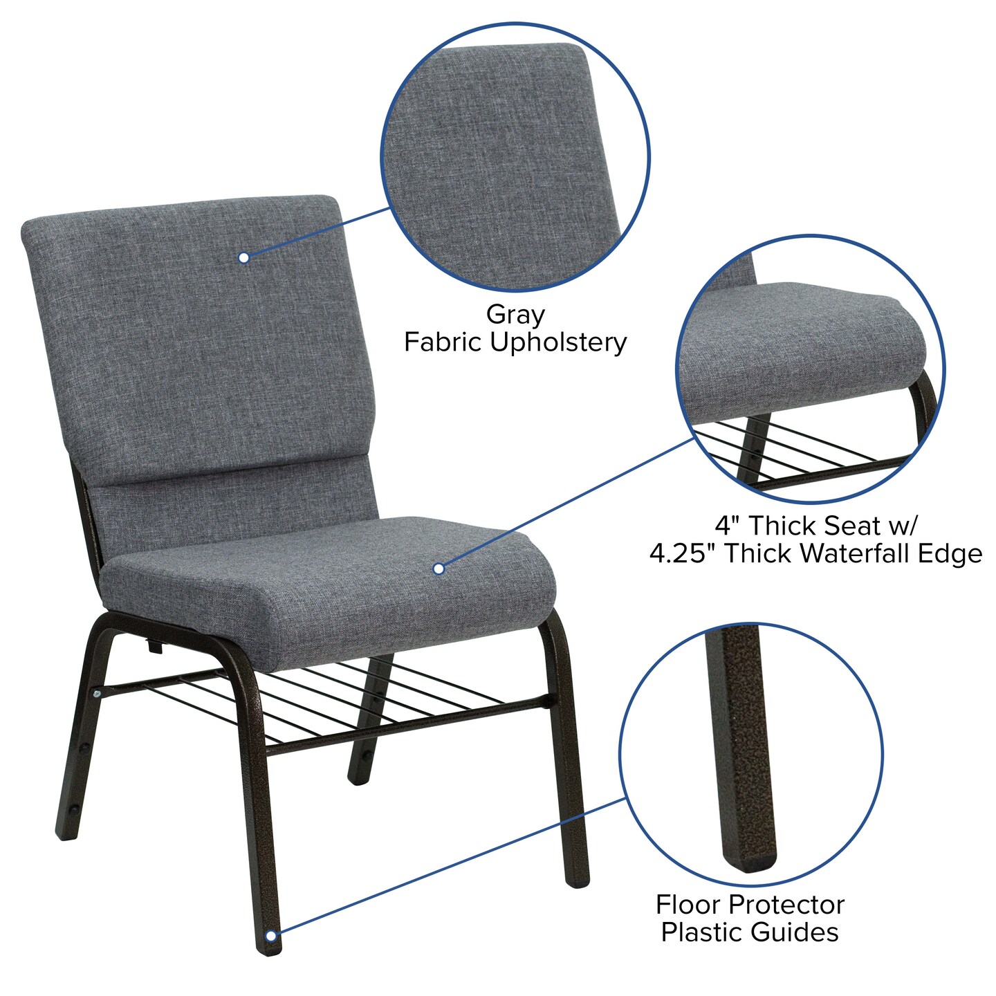 Emma and Oliver 18.5&#x22;W Church/Reception Guest Chair with Book Rack