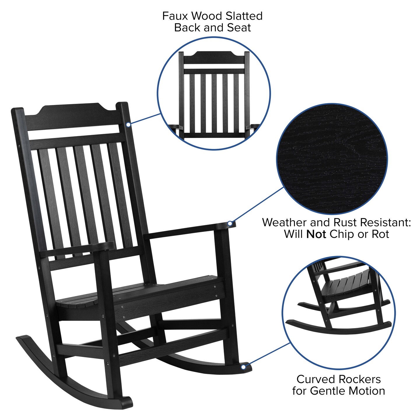 Merrick Lane Set of 2 Hillford  Poly Resin Indoor/Outdoor Rocking Chairs