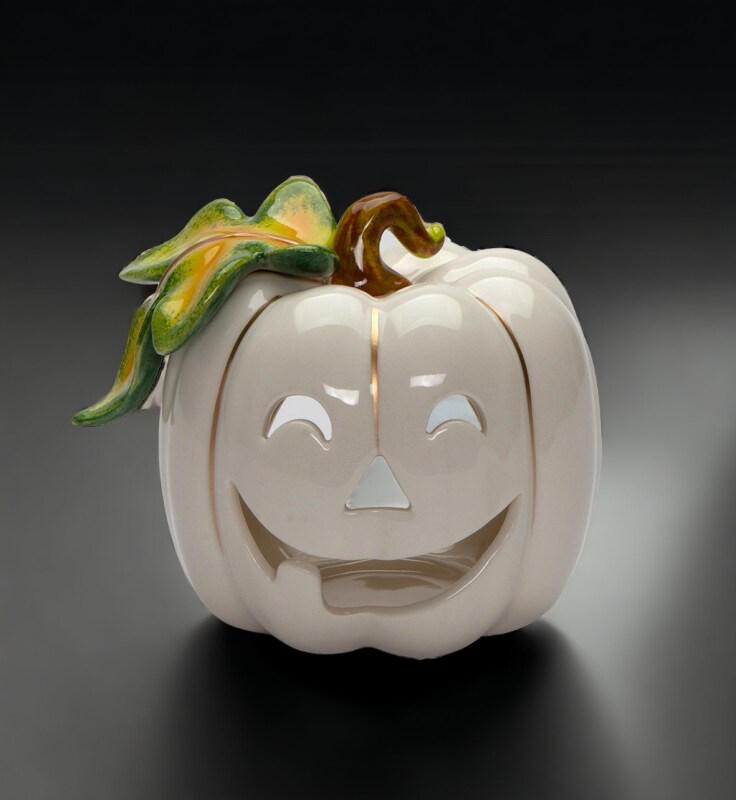 Ceramic White Pumpkin Jack-O-Lantern Tealight Candle Holder, Home D&#xE9;cor, Gift for Her, Gift for Mom, Fall D&#xE9;cor, Halloween D&#xE9;cor