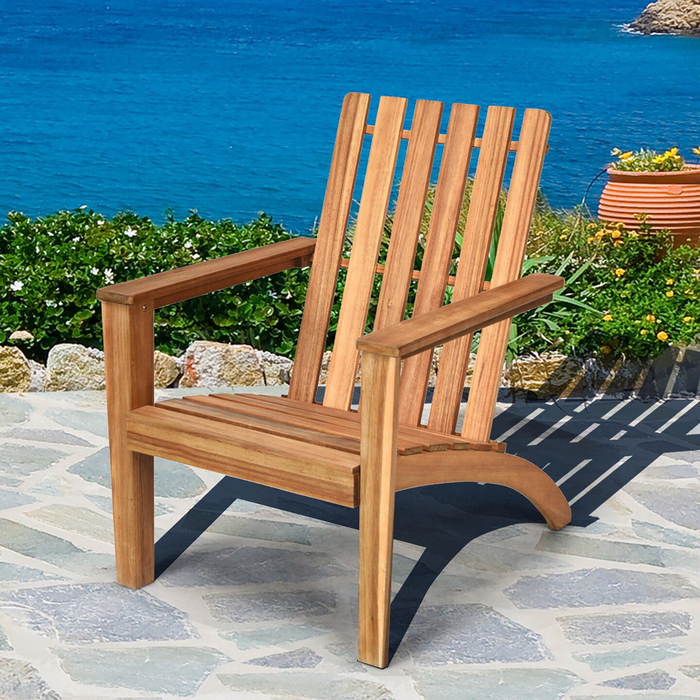 Costway Patio Acacia Wood Adirondack Chair Lounge Armchair sturdy Outdoor Garden Yard