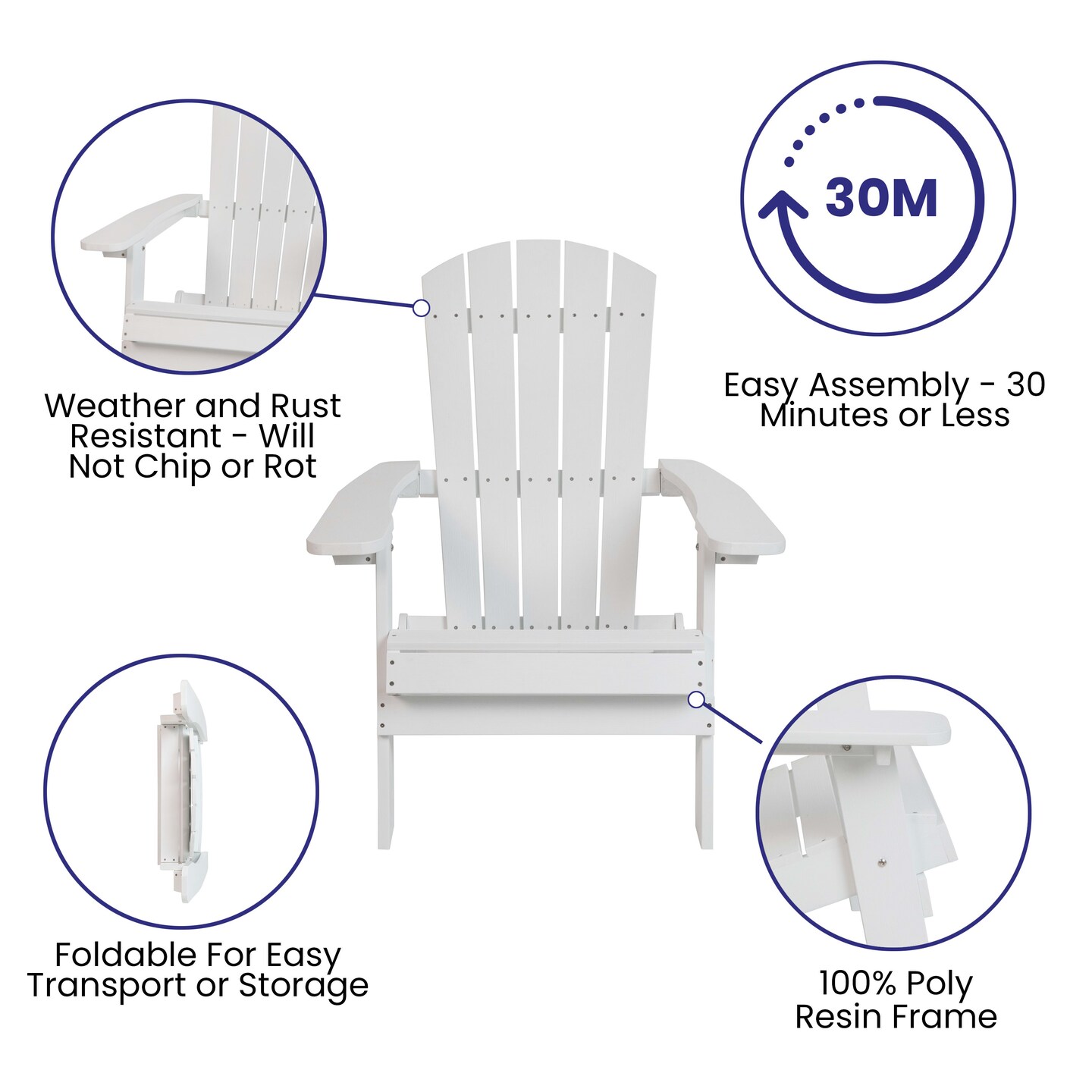 Merrick Lane Riviera Set of 2 Weather Resistant Folding Adirondack Patio Chairs With Vertical Lattice Backs and Comfort Foam Cushions