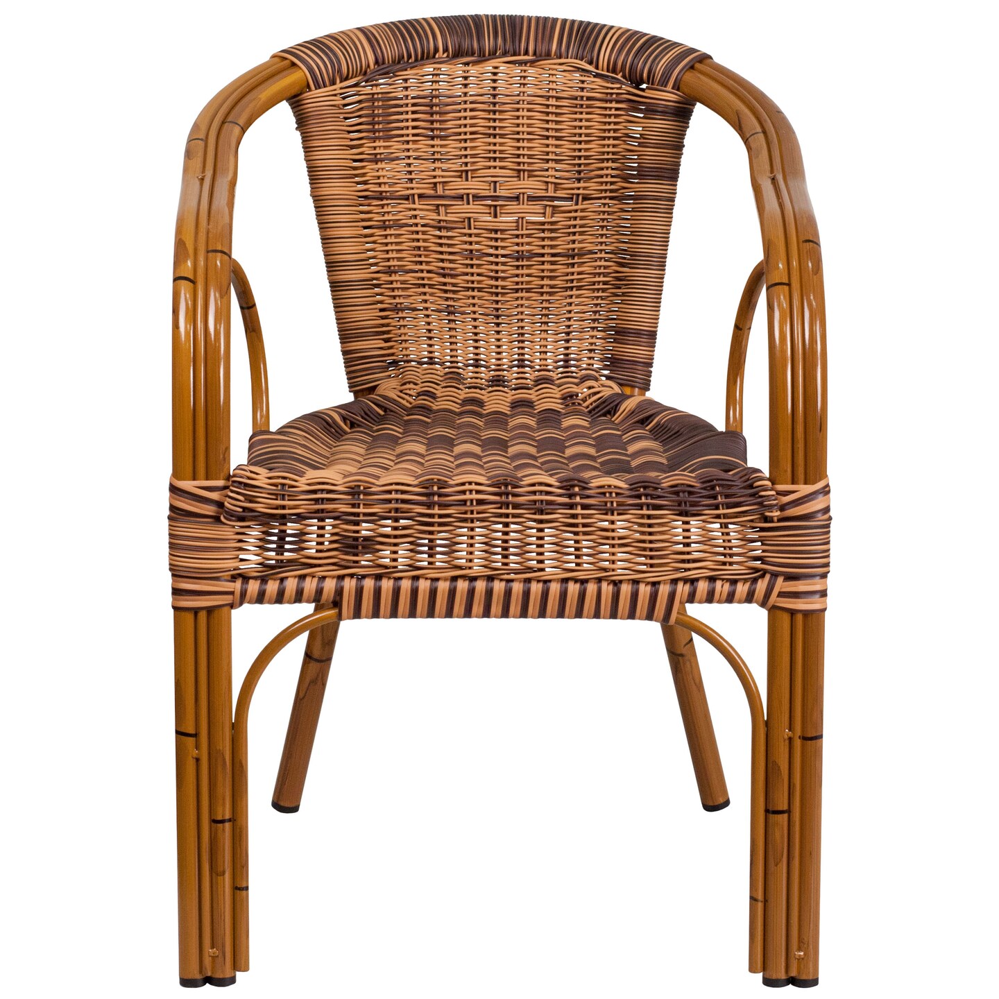 Merrick Lane Esna Series Stacking Rattan Patio Chair with Bamboo Look Aluminum Frame and Integrated Arms