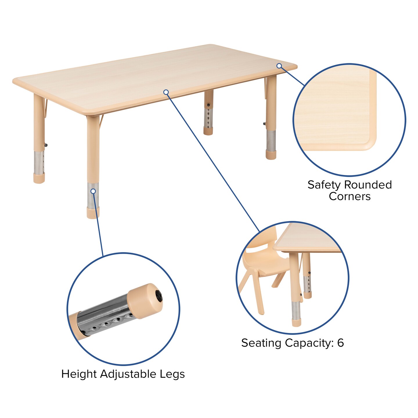 Emma and Oliver 23.625&#x22;W x 47.25&#x22;L Rectangular Plastic Height Adjustable Activity Table Set with 4 Chairs