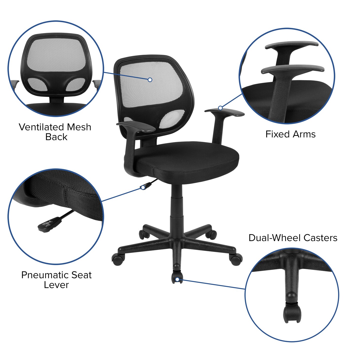 Emma and Oliver Mid-Back Mesh Swivel Ergonomic Task Office Chair - Arms