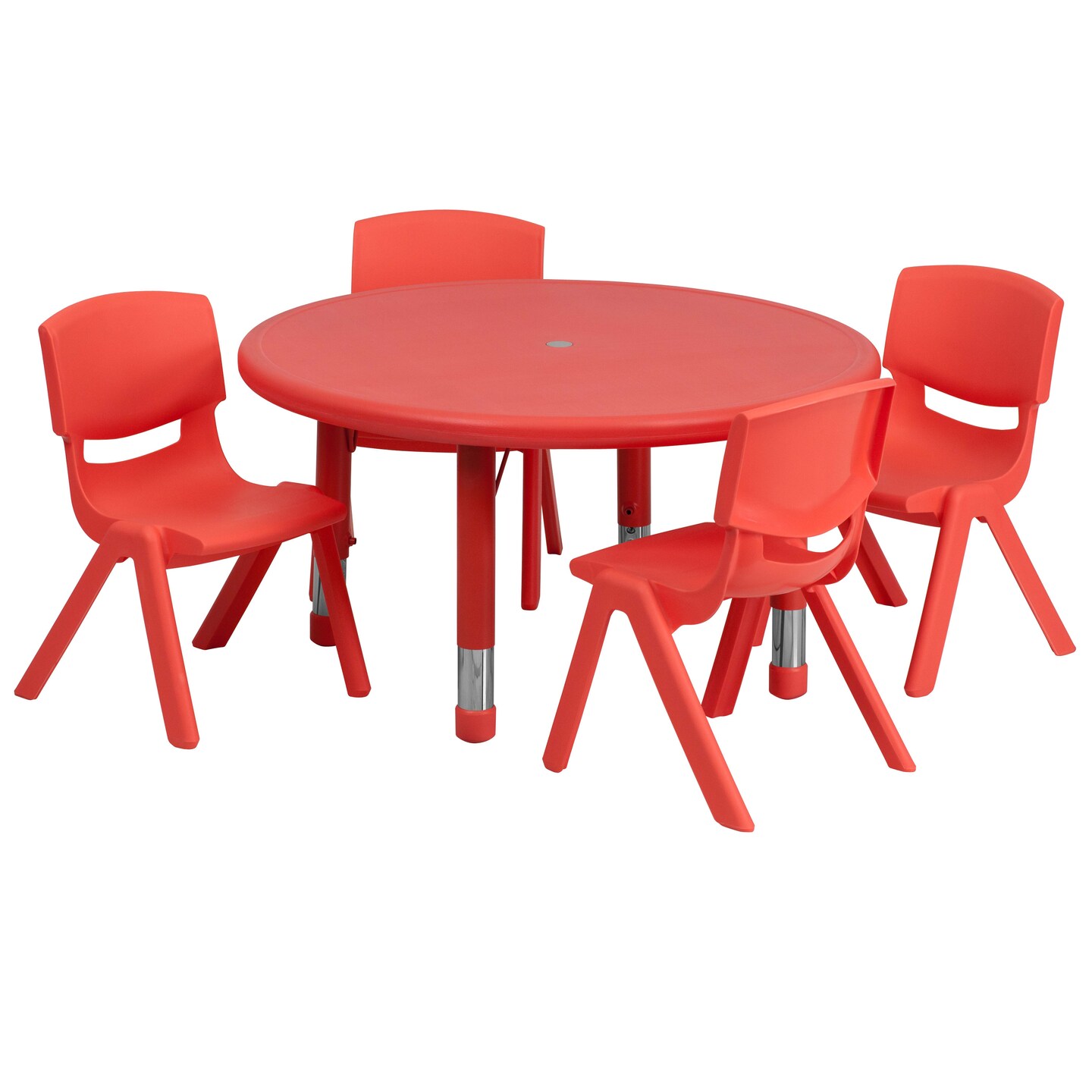 Emma and Oliver 33" Round Plastic Height Adjustable Activity Table Set with 4 Chairs