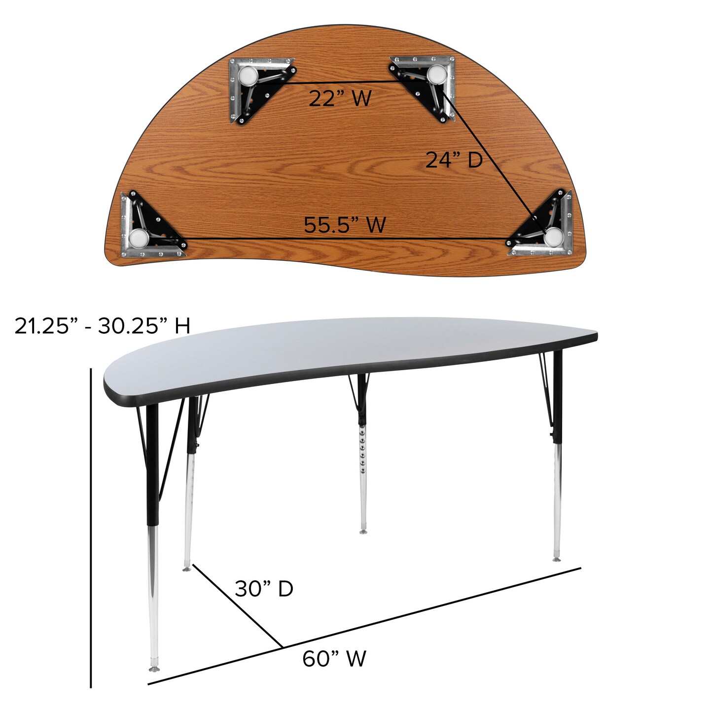 Emma and Oliver 60" Half Circle Wave Flexible Collaborative Adjustable Height Activity Table