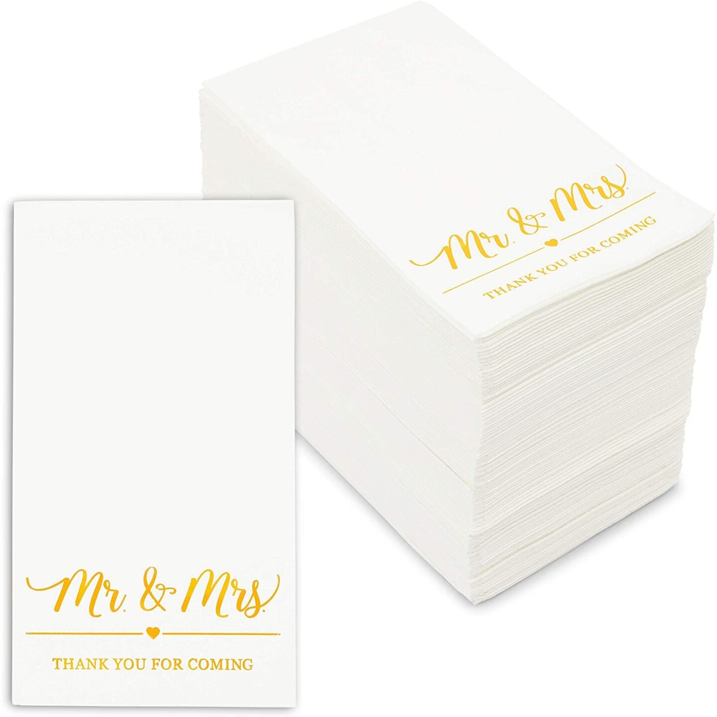 100 Pack White Napkins for Wedding Reception with Gold Foil, Mr and Mrs (3-Ply, 4 x 8 In)
