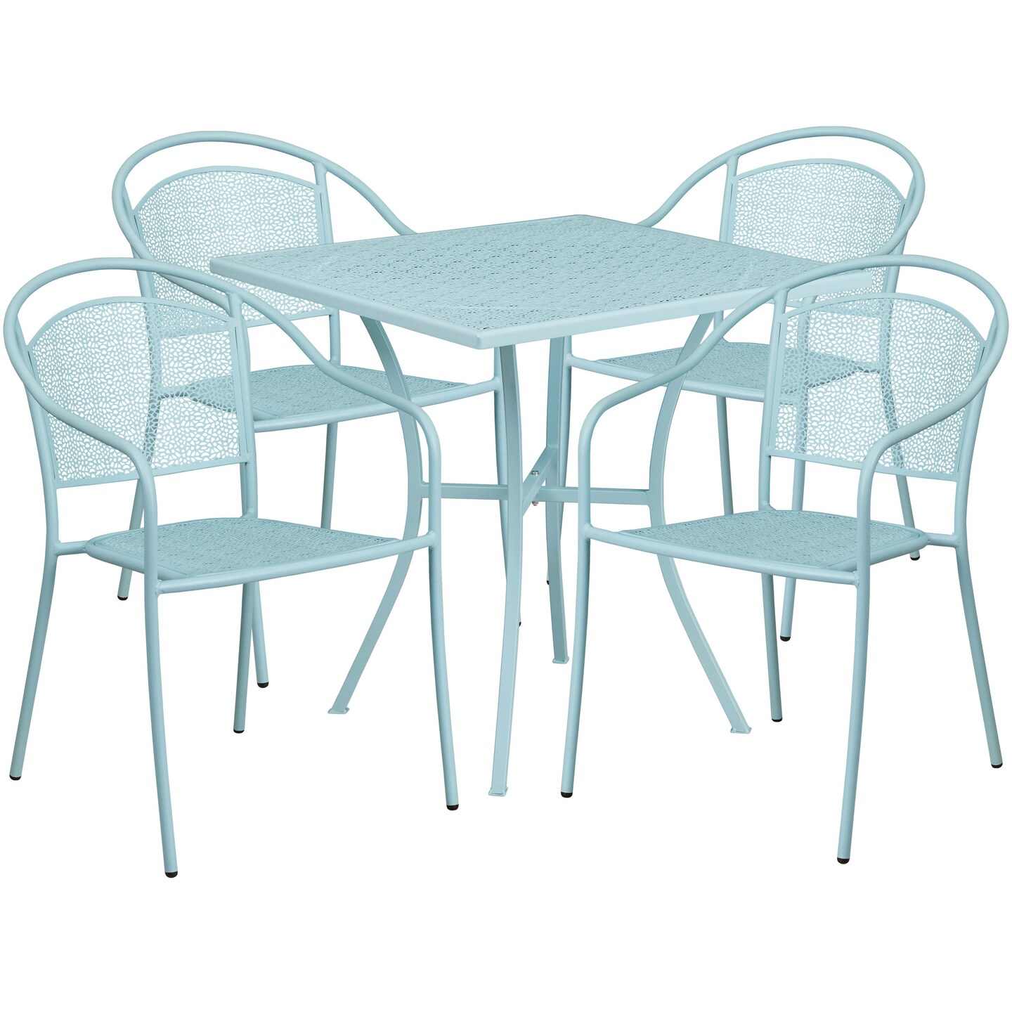 Emma and Oliver Commercial Grade 28" Square Metal Garden Patio Table Set w/ 4 Round Back Chairs