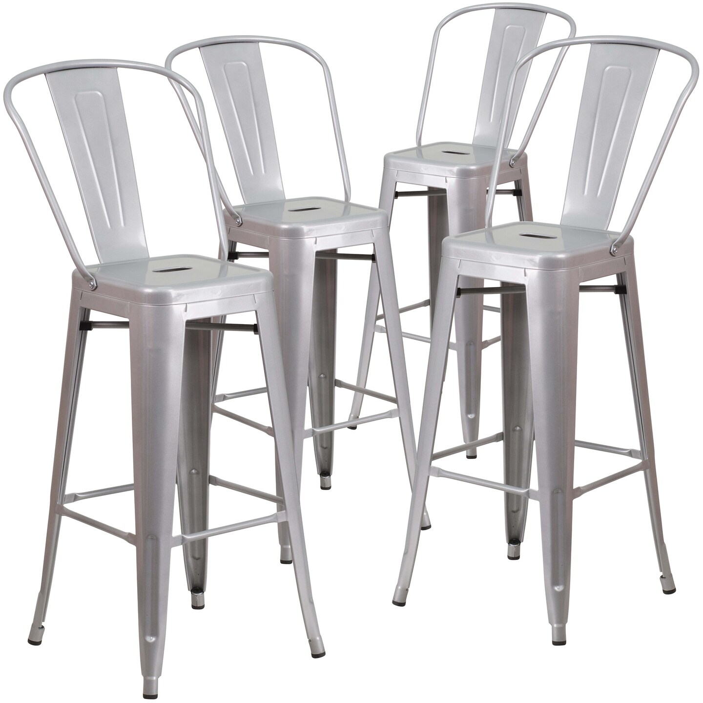 Emma and Oliver Commercial Grade 4 Pack 30&#x22; High Metal Indoor-Outdoor Barstool with Back