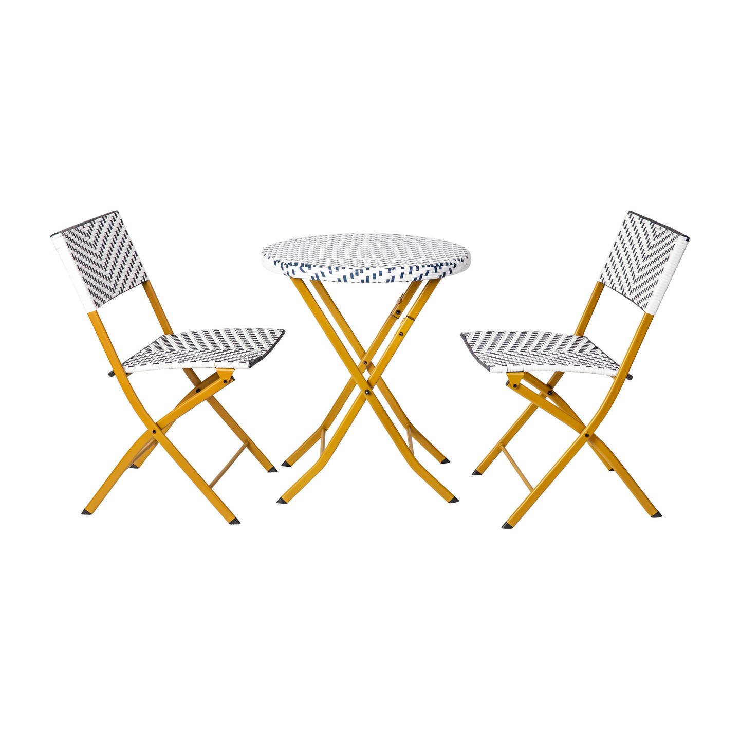 Emma and Oliver Ciel Three Piece Folding Bistro Set in PE Rattan with Metal Frames for Indoor and Outdoor Use