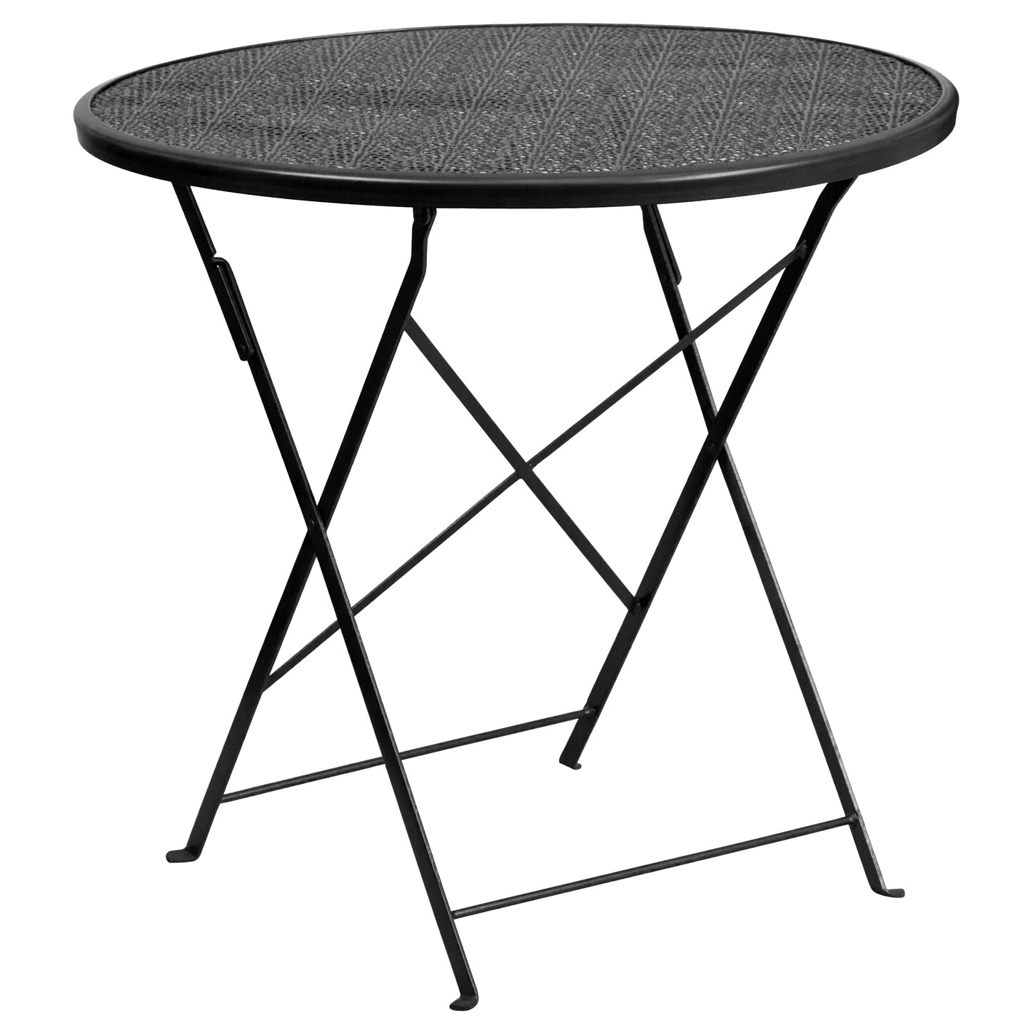 Emma and Oliver Commercial Grade 30" Round Metal Folding Patio Table Set w/ 2 Round Back Chairs