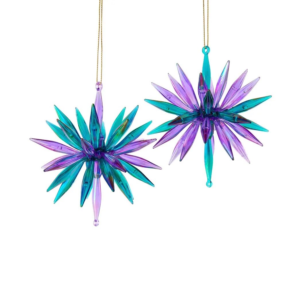KSA Pack of 6 Purple and Blue Starburst Christmas Ornaments 4.5&#x22;