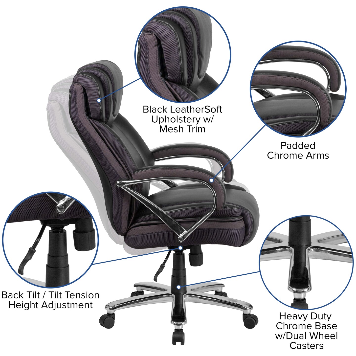Emma and Oliver 500 lb. Big & Tall LeatherSoft Executive Ergonomic Office Chair with Wide Seat