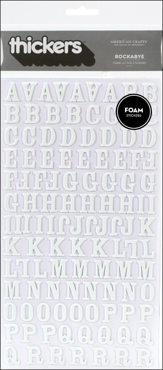 American Crafts Foam Alphabet Stickers-Rockabye-White, 228/Pkg