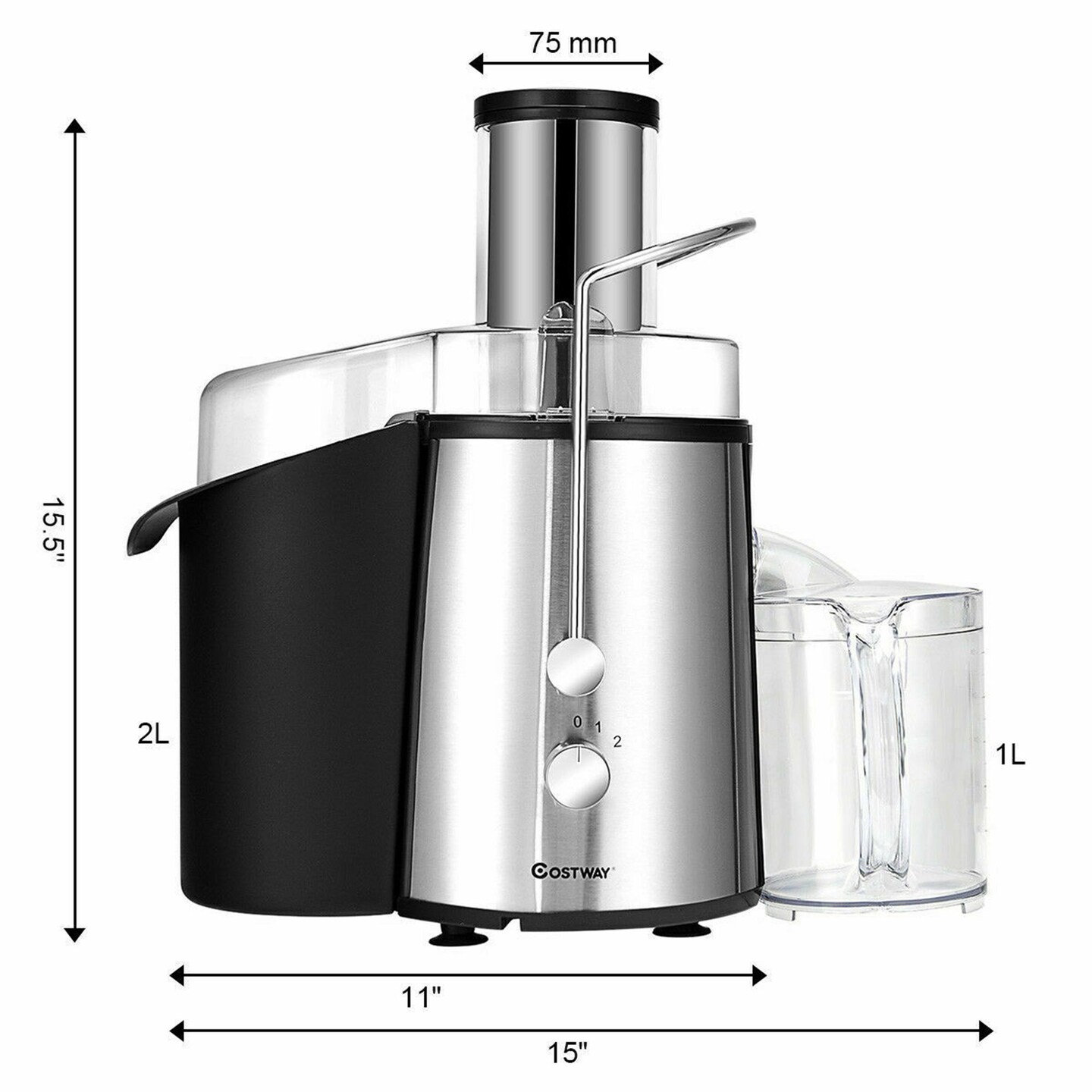 Costway Electric Juicer Wide Mouth Fruit &#x26; Vegetable Centrifugal Juice Extractor 2 Speed