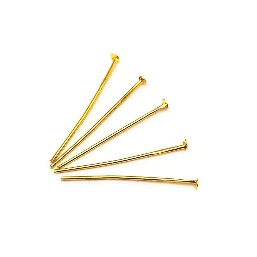 100 or 500 Pieces: 3 cm Gold Plated Head Pins, 21g