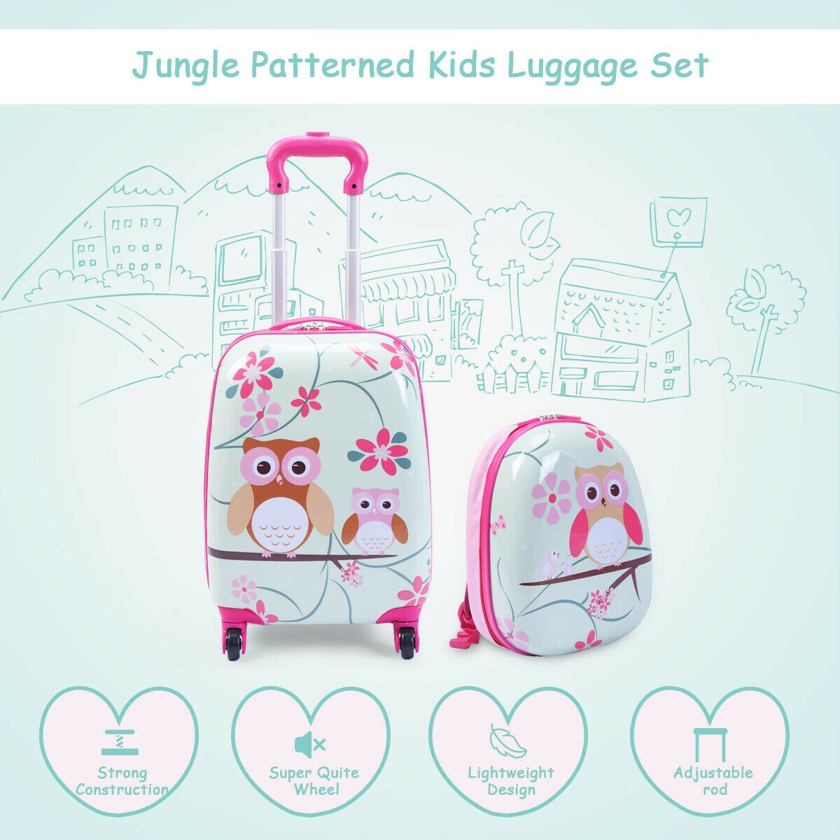 Costway 2Pcs 12&#x27;&#x27; 16&#x27;&#x27; Kids Luggage Set Suitcase Backpack School Travel Trolley ABS
