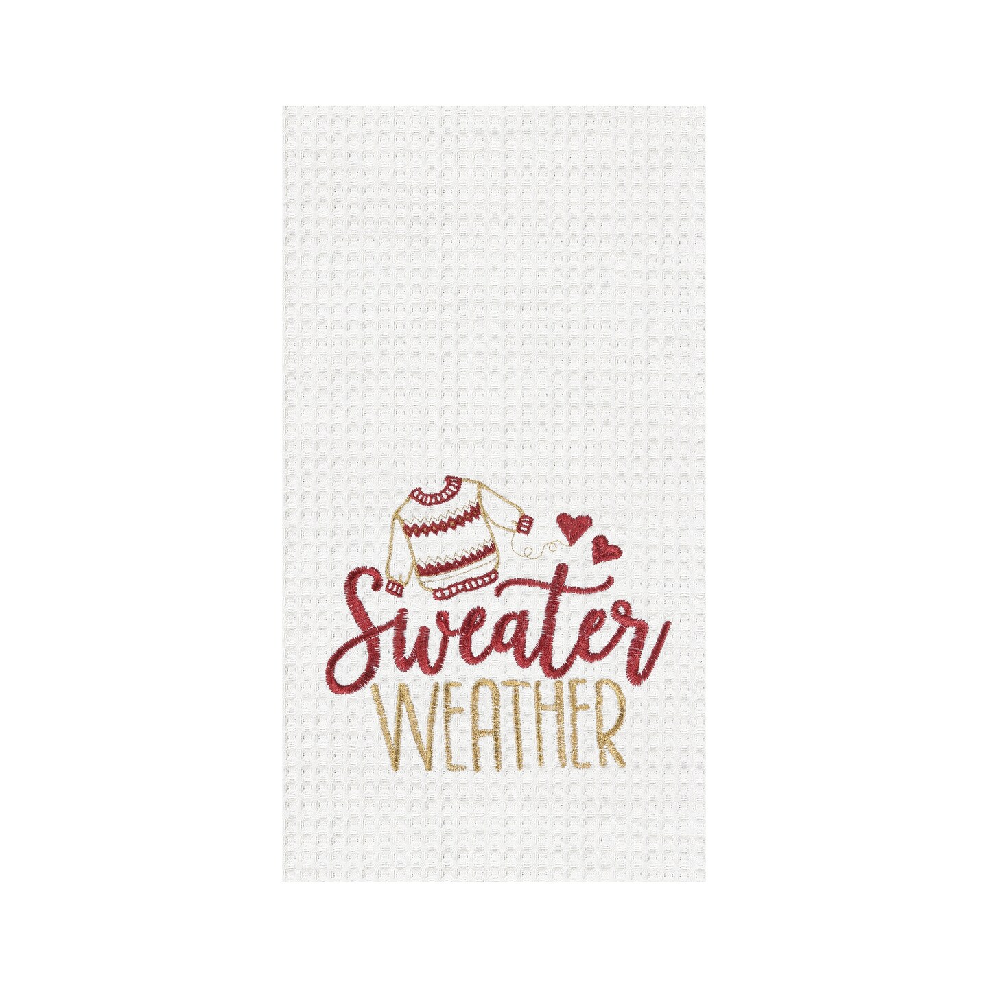 Sweater Weather Embroidered Waffle Weave Cloth Thanksgiving Kitchen Towel