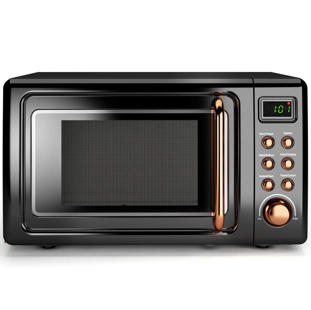Costway 0.7Cu.ft Retro Countertop Microwave Oven 700W LED Display Glass Turntable Green/Black/Rose Gold/White
