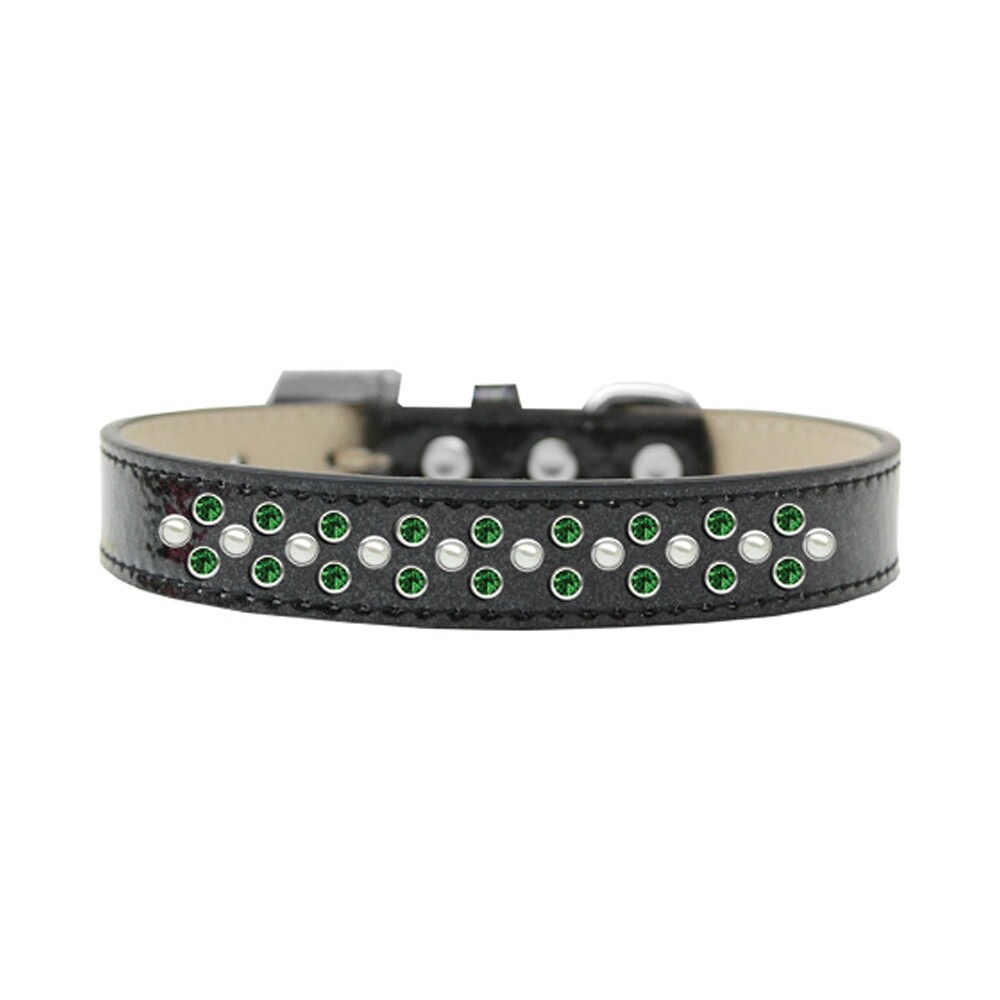 Mirage Pet Products Sprinkles Ice Cream Dog Collar Pearl and Emerald Green Crystals Size 14 - Black