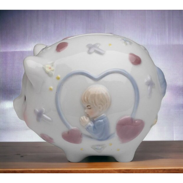 Praying Boy Piggy Bank Home Decoration Gift Interior Decor Ornament Figurines