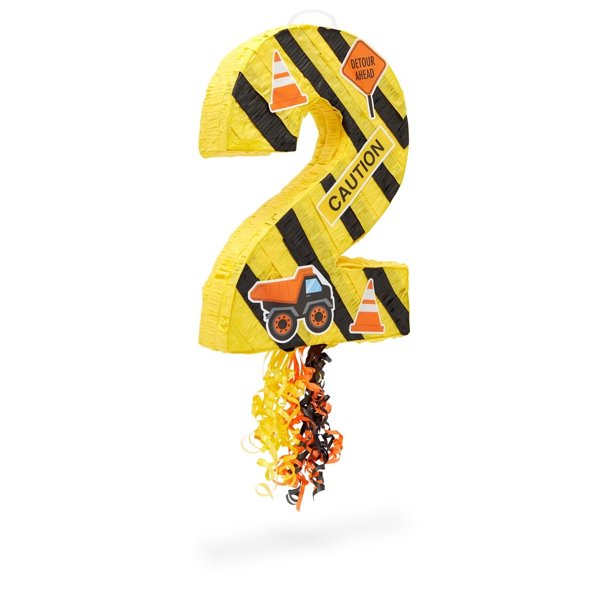 Number 2 Pull String Pinata for Construction Birthday Party Supplies, Decorations (Small, 16.5 x 12 x 3 In)