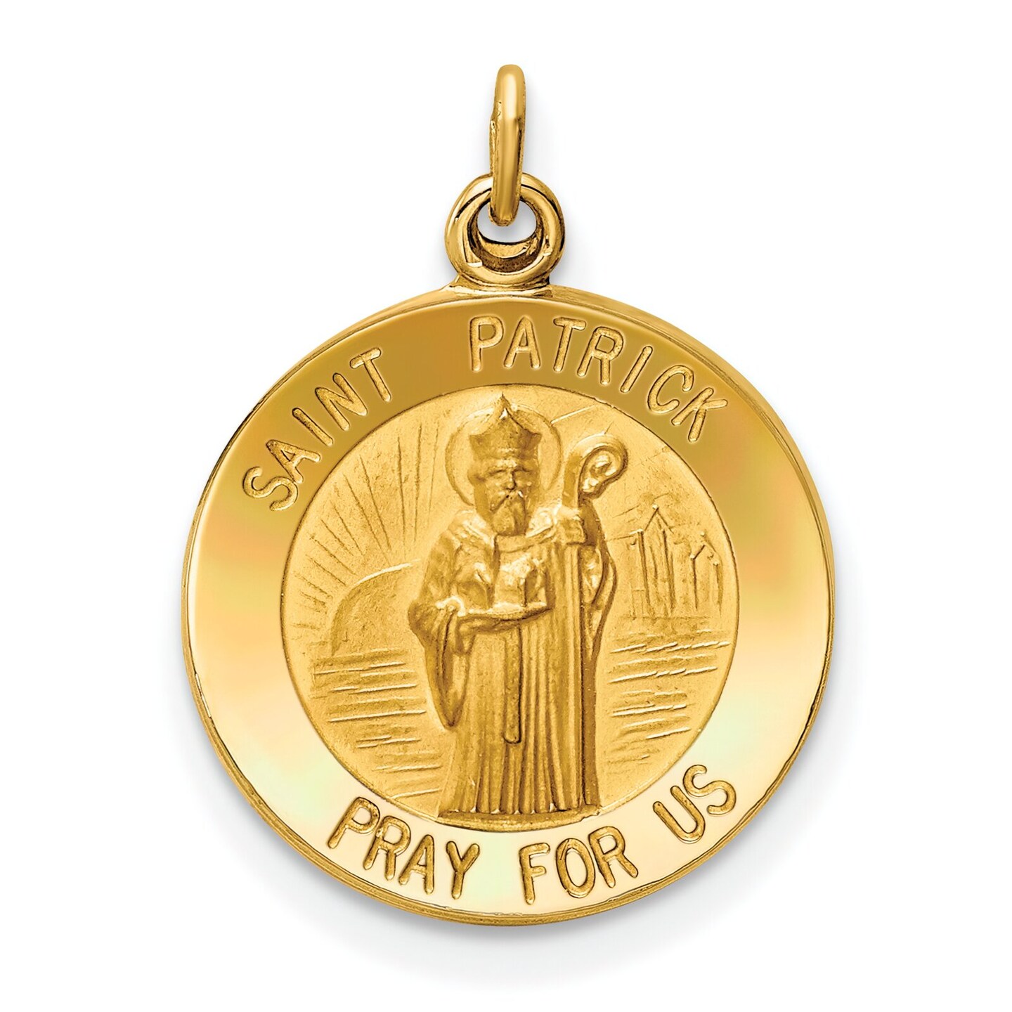 14K Yellow Gold Saint Patrick Medal Charm Religious Jewerly 23mm x 15mm