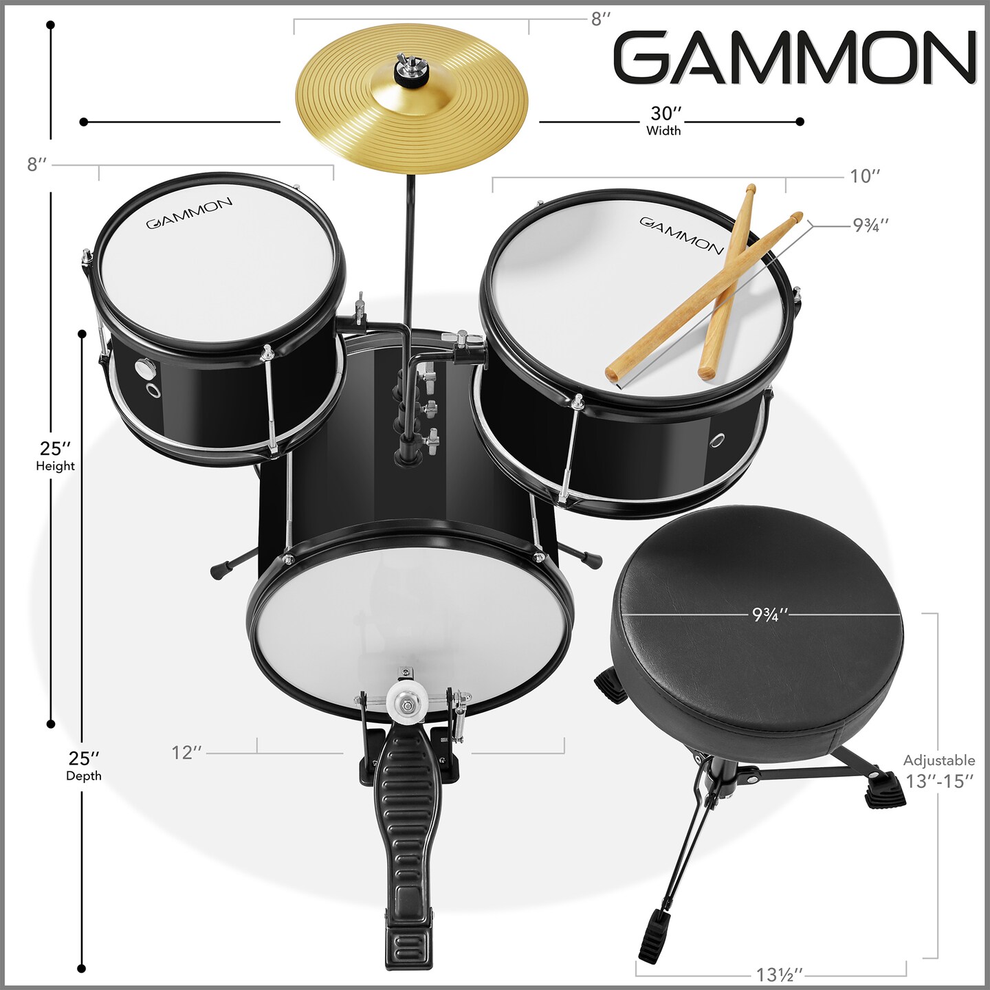 Conjunto de bateria júnior de 3 peças Gammon comConjunto de bateria júnior de 3 peças Gammon com  