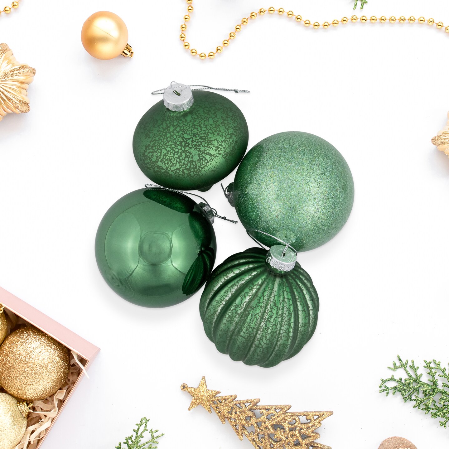 Northlight 3-Finish Glass Christmas Ball and Onion Ornaments - 3&#x22; (80mm) - Forest Green - 9ct