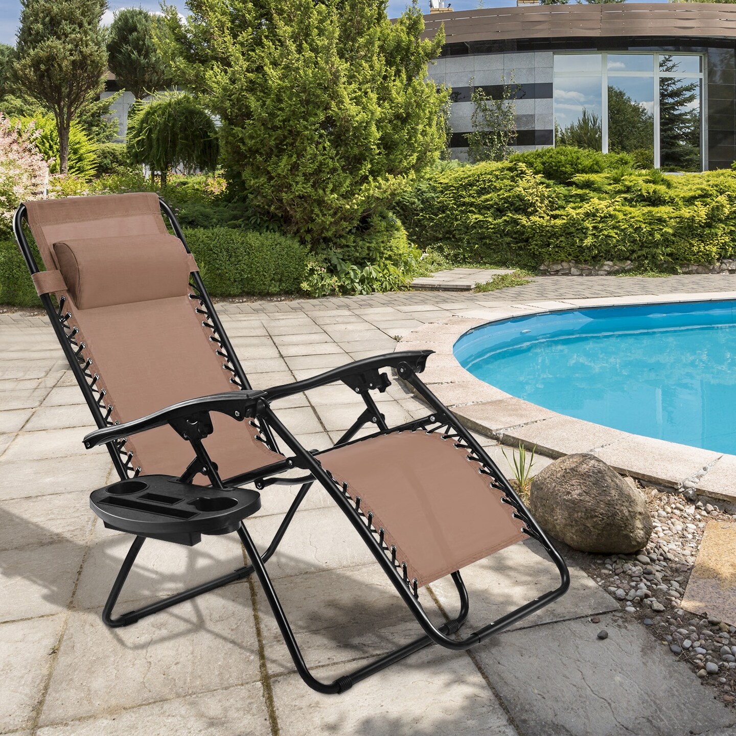 Outdoor Folding Zero Gravity Reclining Lounge Chair with Utility Tray