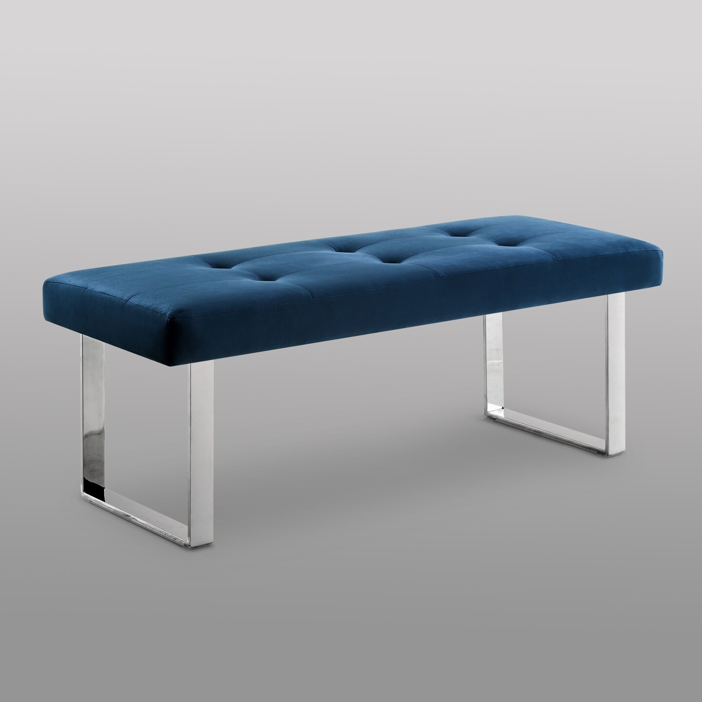 Alonso PU Leather/Velvet Tufted Square Metal Leg Bench With Gold/Chrome Legs