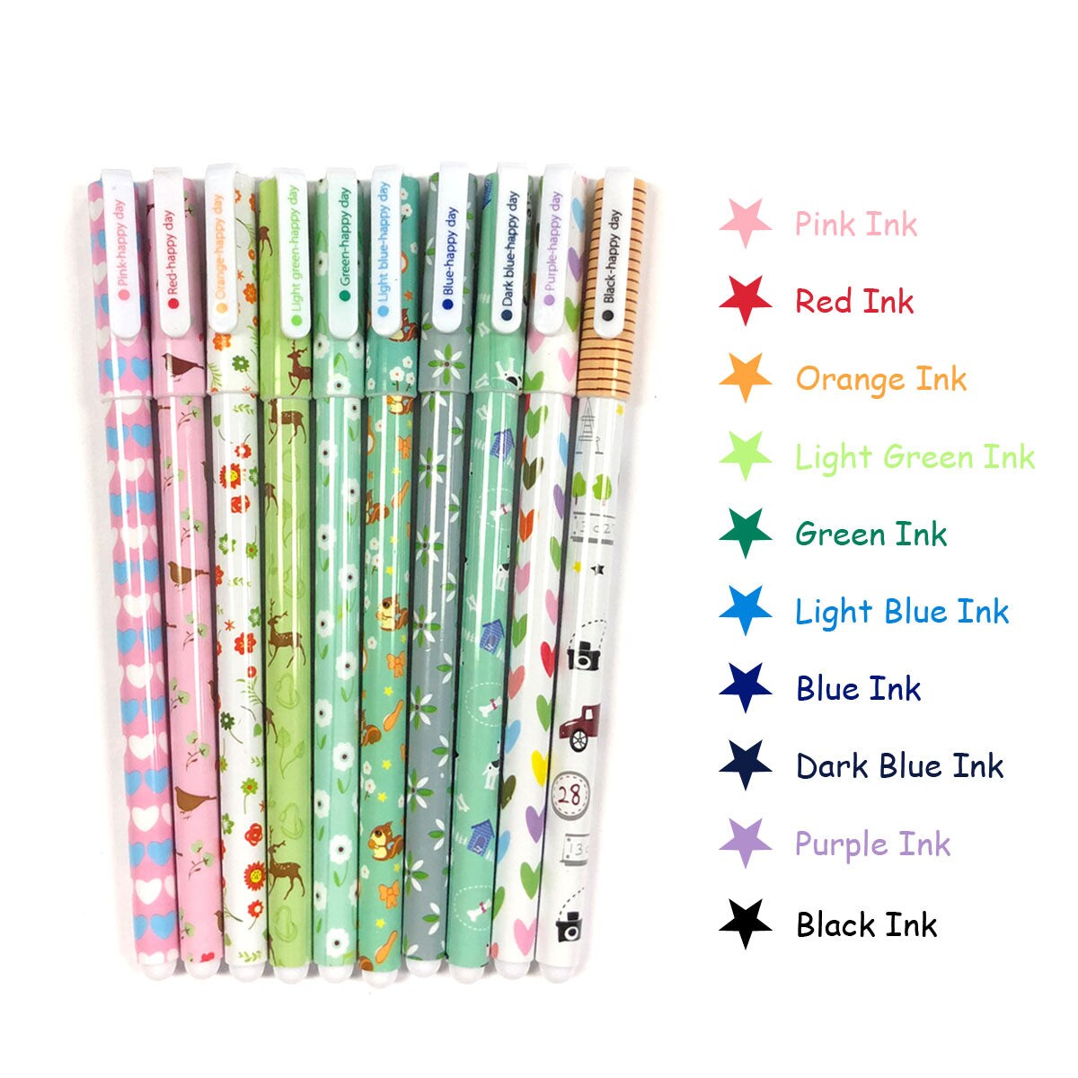 Wrapables Cute Novelty Gel Ink Pens, 0.5mm Fine Point (Set of 10) for School, Office, Stationery Whimsical Multicolor Ink