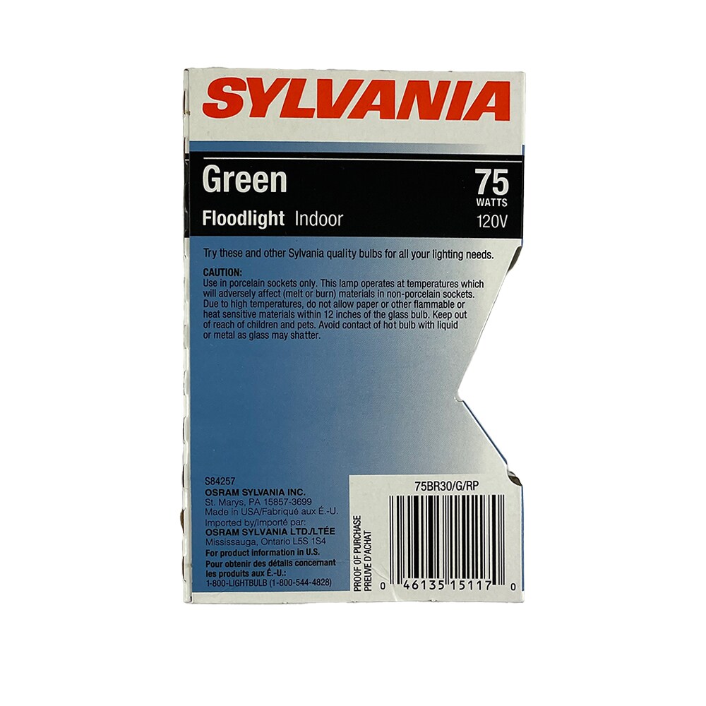 Sylvania 75W 120V Green BR30 Floodlight Incandescent Bulb