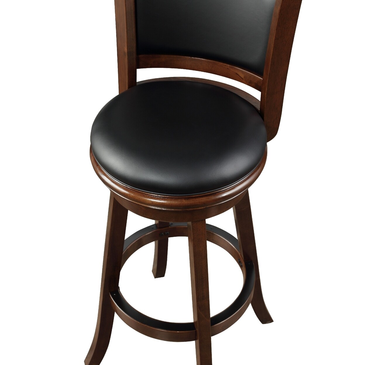 Saltoro Sherpi Pio 34 Inch Extra Tall Swivel Bar Stool, Wood, Faux Leather, Espresso Brown-